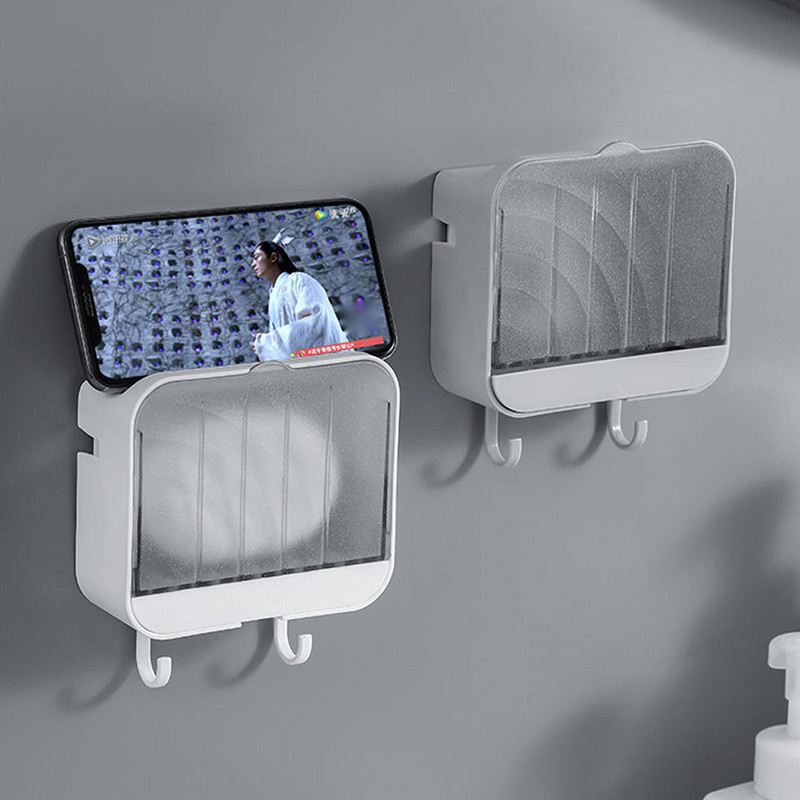 Vertikalna posuda za sapun otporna na prašinu s poklopcem i odvodom Posuda za sapun Kupaonica Bez noktiju Zidni viseći držač za sapun Kreativni stalak za sapun