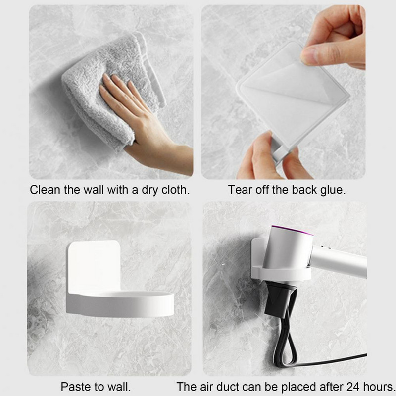 Držač za organiziranje sušila za kosu bez udaraca Zidni držač za organiziranje sušila za kosu Vodootporna polica za sušilo za kosu Polica za kupaonicu