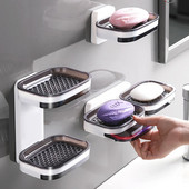 Ziepju kārba ar perforētu piesūcekni Pie sienas montējams viena un divslāņu drenāžas ziepju dozators mājsaimniecības tualetes vannas istabas ziepju plaukts