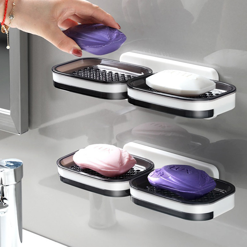 Ziepju kārba ar perforētu piesūcekni Pie sienas montējams viena un divslāņu drenāžas ziepju dozators mājsaimniecības tualetes vannas istabas ziepju plaukts