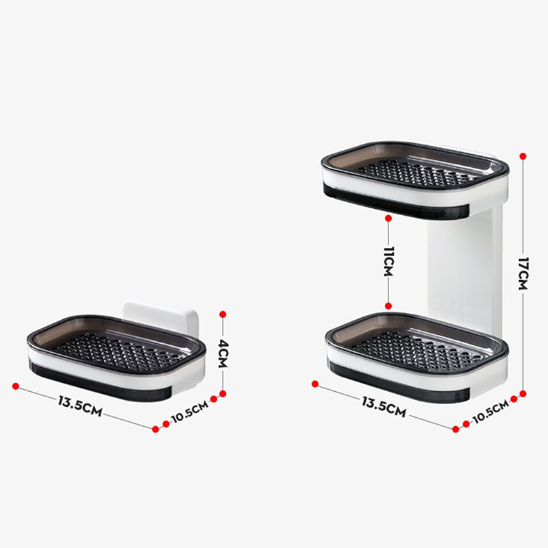 Ziepju kārba ar perforētu piesūcekni Pie sienas montējams viena un divslāņu drenāžas ziepju dozators mājsaimniecības tualetes vannas istabas ziepju plaukts