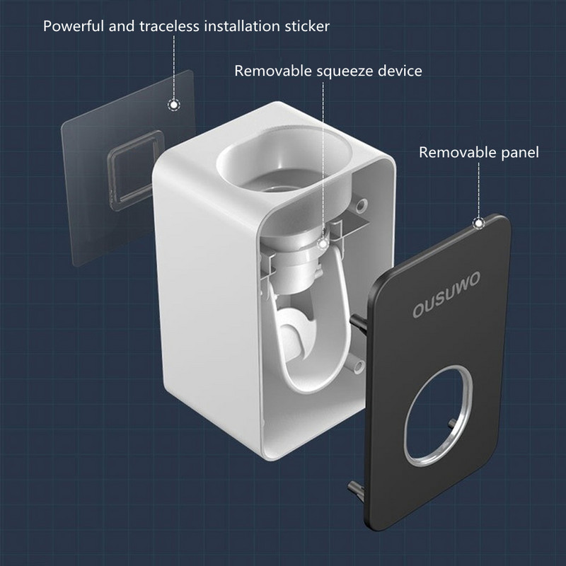 Cjedilo za pastu za zube Viseći na zid, besplatno probijanje, lijeni dozator, automatski, u 4 boje, bez bušenja