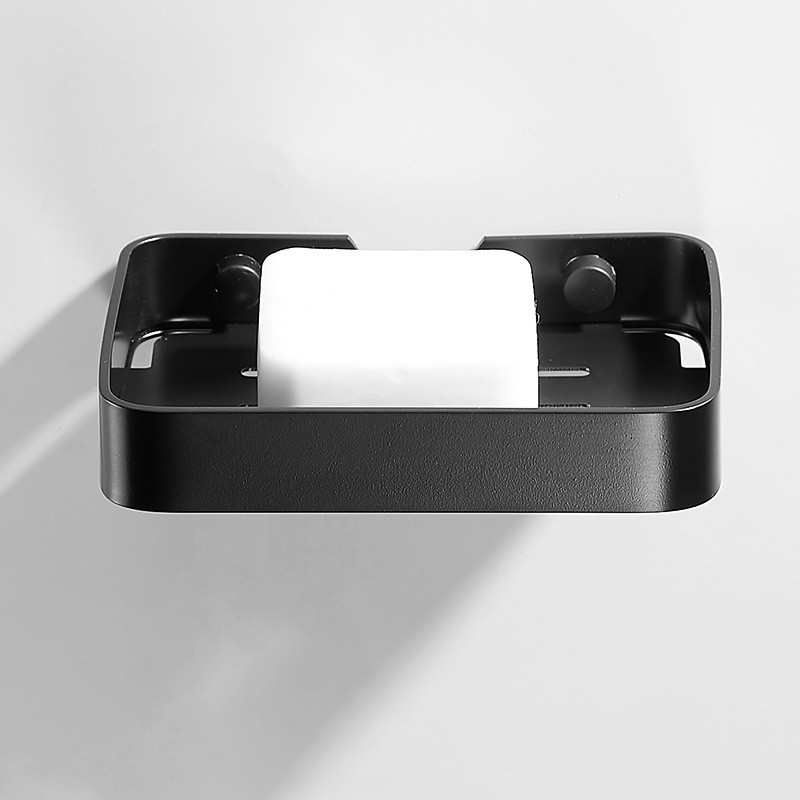 Ziepju trauku uzglabāšanas turētājs melns alumīnija vannas istabas ziepju turētājs dušas sienas dekoratīvie ziepju trauki kaste grozs kvadrāts