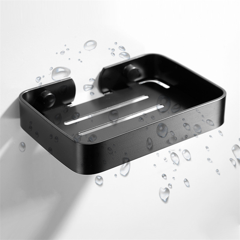 Ziepju trauku uzglabāšanas turētājs melns alumīnija vannas istabas ziepju turētājs dušas sienas dekoratīvie ziepju trauki kaste grozs kvadrāts