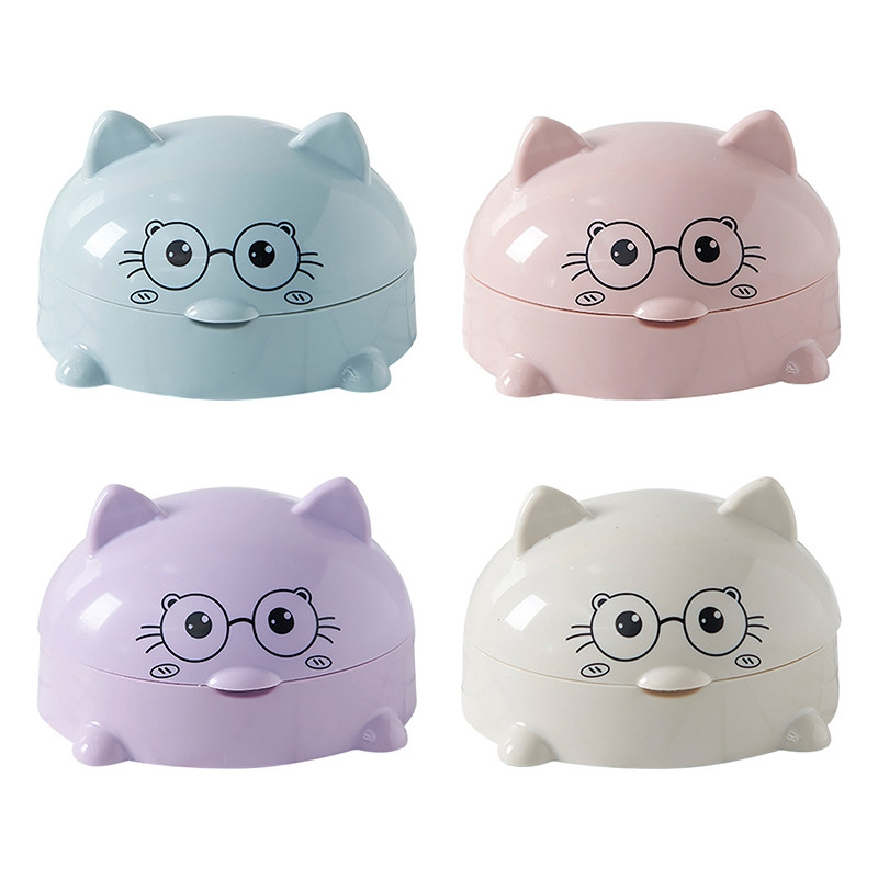 Κιβώτιο σαπουνιού Cartoon Cat Αντιολισθητικό Δοχείο σαπουνιού μπάνιου Επιτοίχια σχάρα αποστράγγισης Κουτί θήκης σαπουνιού