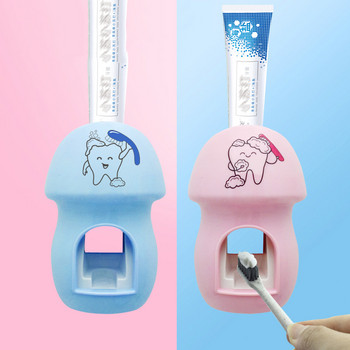 WIKHOSTAR Автоматичен дозатор за паста за зъби Детска сладка изстисквачка за паста за зъби Стенен държач за четка за зъби Аксесоари за баня