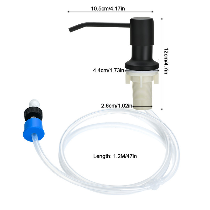Köögi vedelseebi dosaator roostevabast terasest pump Sisseehitatud kraanikausi seebi dosaator silikoonist pikendustoruga köögiseebi pudel