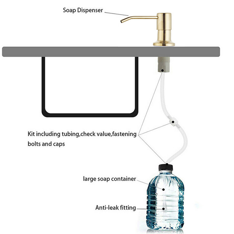 Köögi vedelseebi dosaator roostevabast terasest pump Sisseehitatud kraanikausi seebi dosaator silikoonist pikendustoruga köögiseebi pudel