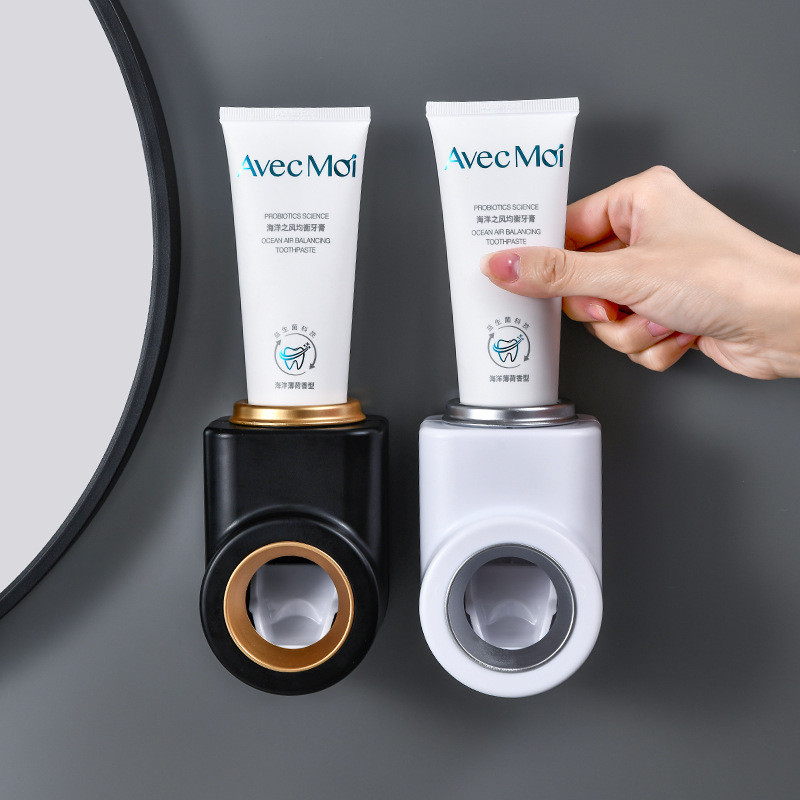 Automātiskās zobu pastas spiedes dozators sienas stiprinājums Bez caurumojuma, putekļu necaurlaidīgs zobu birstes turētājs Glabāšanas statīvs Vannas istabas piederumi