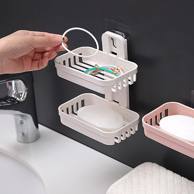 Ziepju trauki Dobs dizains Spēcīga lipība Ziepju plākšņu turētājs Laba nestspēja PP Ziepju glabāšanas statīvs Bez perforatora ziepju plaukts