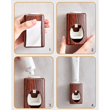 Wood Grain Wall-Mounted No-Punch Automatic Toothpaste Dispenser Πλαίσιο οδοντόκρεμας Automatic Toothpaste Squeezer Οικιακό Εργαλείο