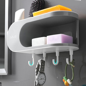 Многофункционална монтирана на стена кутия за сапун Водоустойчива тоалетна кутия за съхранение Автоматичен дренаж Комплект кухненски стелажи Аксесоари за баня