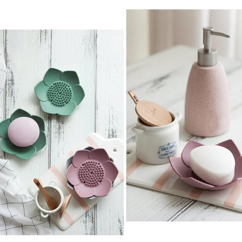 Silikonska kutija za sapun u obliku lotosa Neklizajuća posuda za sapun s drenažom Posuda za sapun Kupaonski pribor
