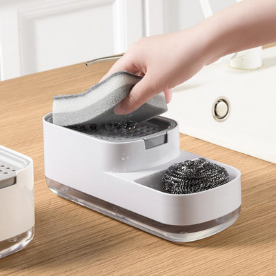 Нов дозатор за сапун с държач за гъба Почистваща течност Помпа за дозатор Контейнер Ръчна преса Начало Баня Кухненски аксесоари
