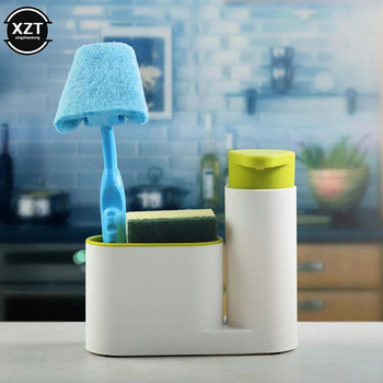 Многофункционална кутия за съхранение Дозатор за сапун и кухненска гъба Дозатор за домашна баня Кухня за сапун Дозатор Пластмасово съхранение на шампоан