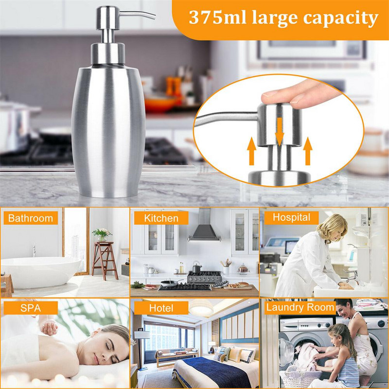 375 ml manuāls ziepju dozators, liela ietilpība, neslīdošs, nerūsējošais tērauds virtuvei vannas istabai