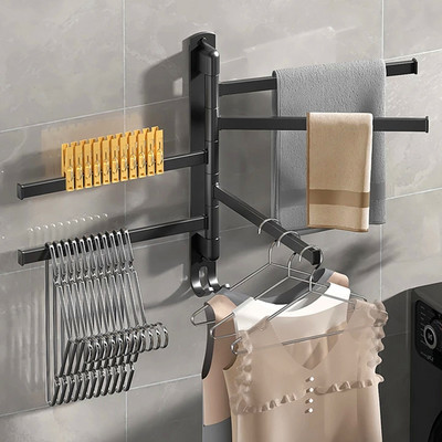 Bathroom Towel Rack Rotatable Towel Holder Rotatable Stainless Steel 1/2/3/4/5-Bar Towel Hanger Kitchen Shelf Hang Wall Mounted