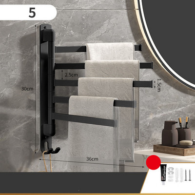 Vannas istabas dvieļu plaukts, grozāms dvieļu turētājs, grozāms nerūsējošā tērauda 1/2/3/4/5 stieņu dvieļu pakaramais virtuves plaukts, piekarināms pie sienas