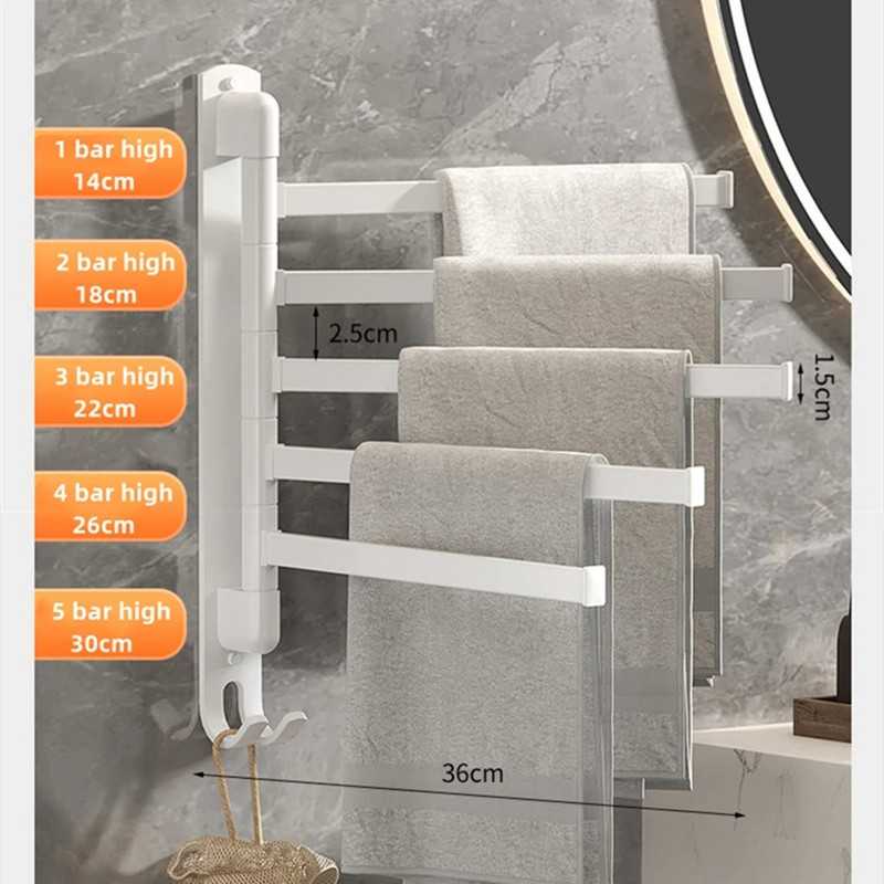 Vannas istabas dvieļu plaukts, grozāms dvieļu turētājs, grozāms nerūsējošā tērauda 1/2/3/4/5 stieņu dvieļu pakaramais virtuves plaukts, piekarināms pie sienas
