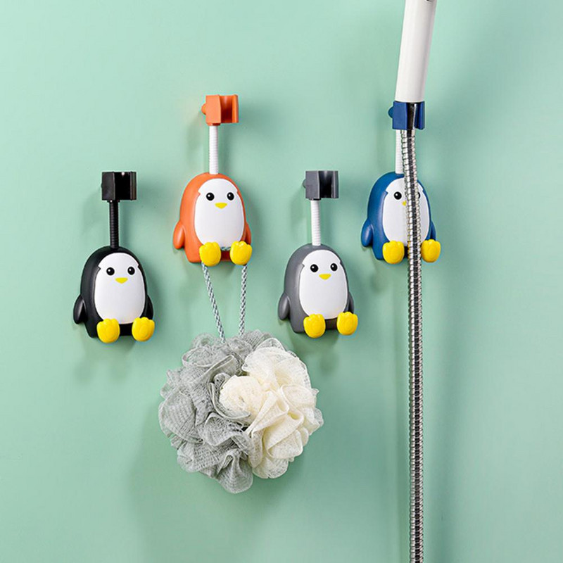 Stalak za glavu tuša Vodootporan, jak nosivost, 360 stupnjeva, podesiv, otporan na vlagu, plastični crtani pingvin, bez bušenja