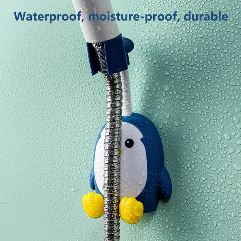 Stalak za glavu tuša Vodootporan, jak nosivost, 360 stupnjeva, podesiv, otporan na vlagu, plastični crtani pingvin, bez bušenja