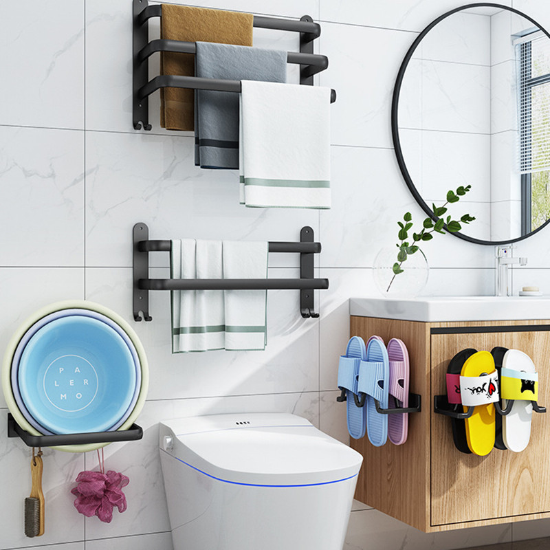 Rankšluosčių kabykla Vonios kambario aksesuarai 1/2/3 sluoksnių rankšluosčių laikiklis dušo kabykla be gręžimo aliuminio lydinio be perforavimo Toliet laikymo lentyna