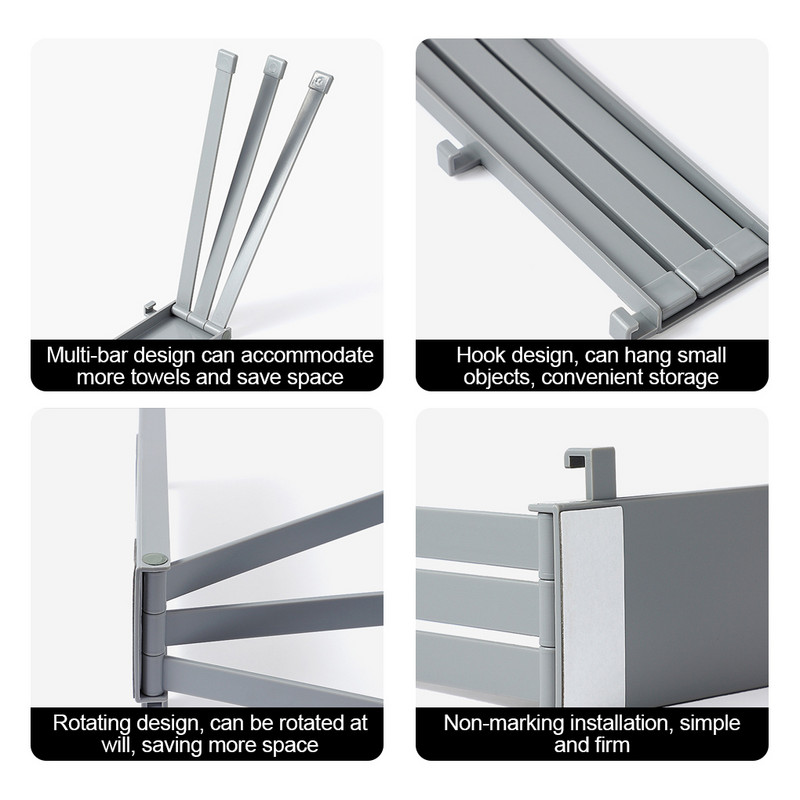 Atkārtota garuma regulējams dvieļu turētāja stienis, piestiprināts pie sienas 180 virtuves dvieļu turētājam vannas istabas sliedes pakaramā turētāja glabāšanas organizators