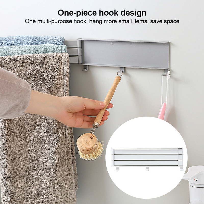 Atkārtota garuma regulējams dvieļu turētāja stienis, piestiprināts pie sienas 180 virtuves dvieļu turētājam vannas istabas sliedes pakaramā turētāja glabāšanas organizators