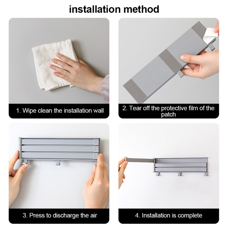 Atkārtota garuma regulējams dvieļu turētāja stienis, piestiprināts pie sienas 180 virtuves dvieļu turētājam vannas istabas sliedes pakaramā turētāja glabāšanas organizators