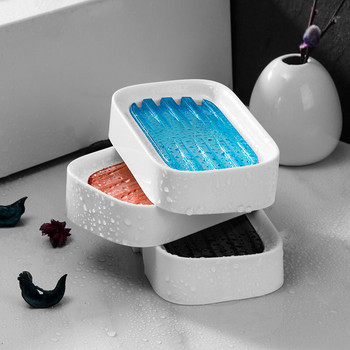 Монтирани на стена самозалепващи се чинии за сапун Гъба за сапун Без пробиване Кутия за съхранение Рафт Рафт Двойна канализация Поставка за сапун за баня U3