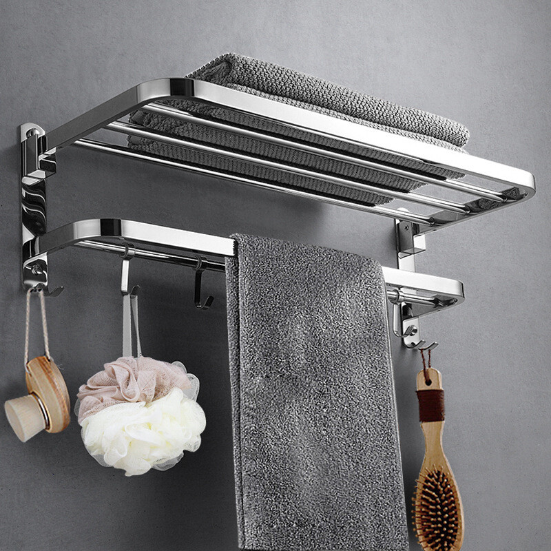 Πτυσσόμενη θήκη για πετσέτες μπάνιου με γάντζους από ανοξείδωτο χάλυβα Μπάρα πετσετών κρεμάστρα πετσετών Αξεσουάρ πολυστρωματικής ράβδου σε ράφι