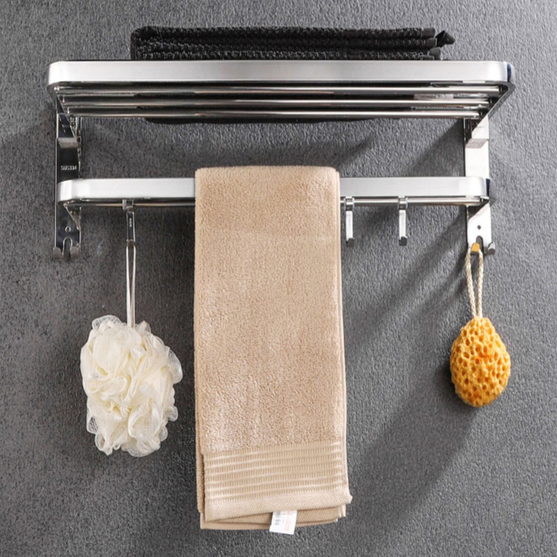 Πτυσσόμενη θήκη για πετσέτες μπάνιου με γάντζους από ανοξείδωτο χάλυβα Μπάρα πετσετών κρεμάστρα πετσετών Αξεσουάρ πολυστρωματικής ράβδου σε ράφι