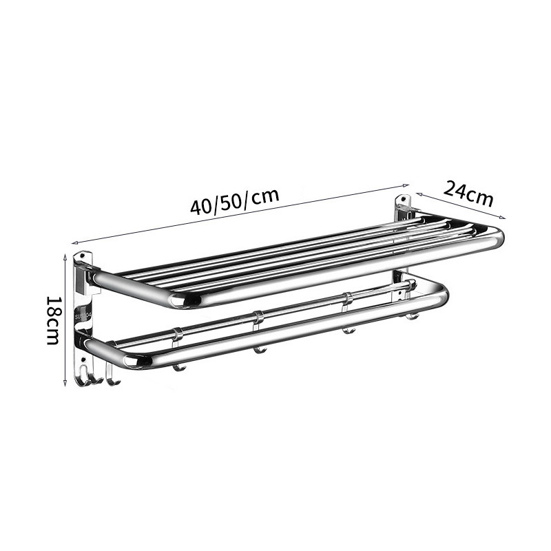 Πτυσσόμενη θήκη για πετσέτες μπάνιου με γάντζους από ανοξείδωτο χάλυβα Μπάρα πετσετών κρεμάστρα πετσετών Αξεσουάρ πολυστρωματικής ράβδου σε ράφι