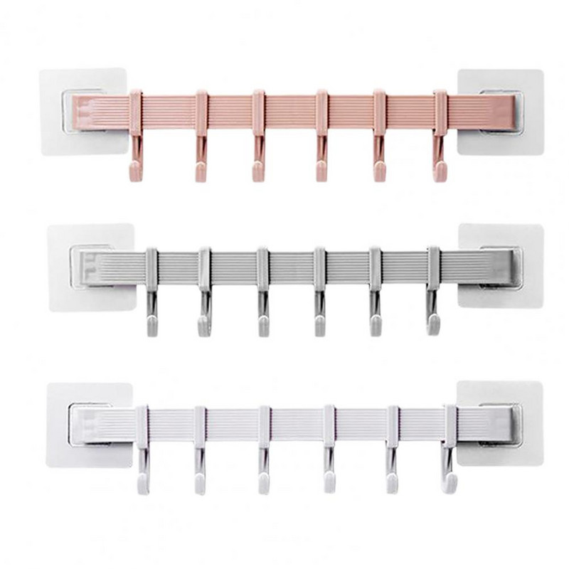 Ērts sienas piekarināms plastmasas pakaramais, stiprs, lipīgs pie sienas, pašlīmējošs 6 āķu plastmasas tualetes plaukts