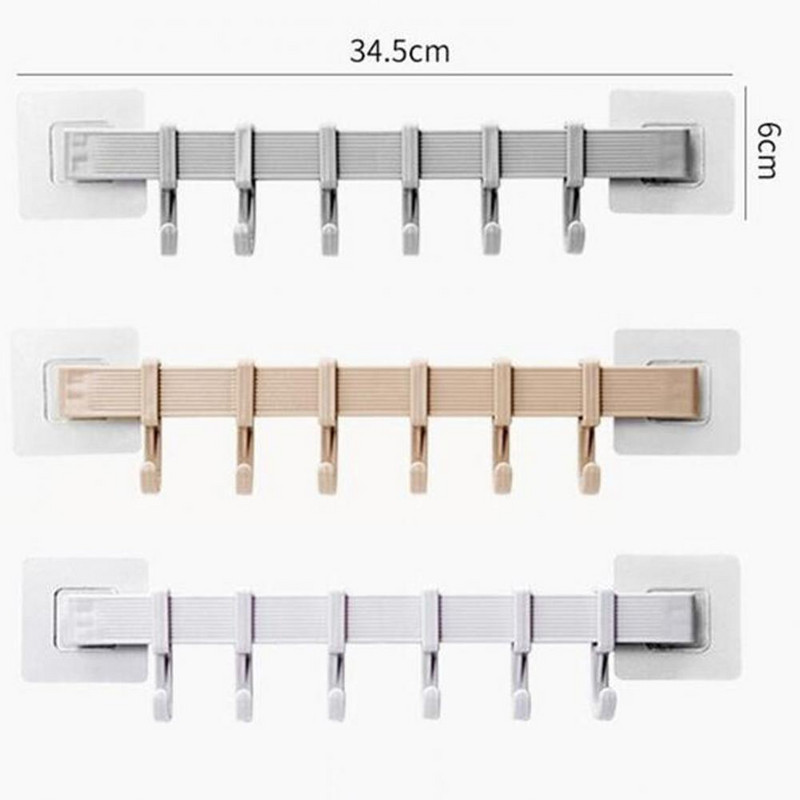 Ērts sienas piekarināms plastmasas pakaramais, stiprs, lipīgs pie sienas, pašlīmējošs 6 āķu plastmasas tualetes plaukts