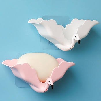 Кутия за съхранение на сапун, монтирана на стена за Creative Flamingo Отцеждаща се гъба Поставка за съдове за домашна баня Хавлиени дребни предмети Dropship
