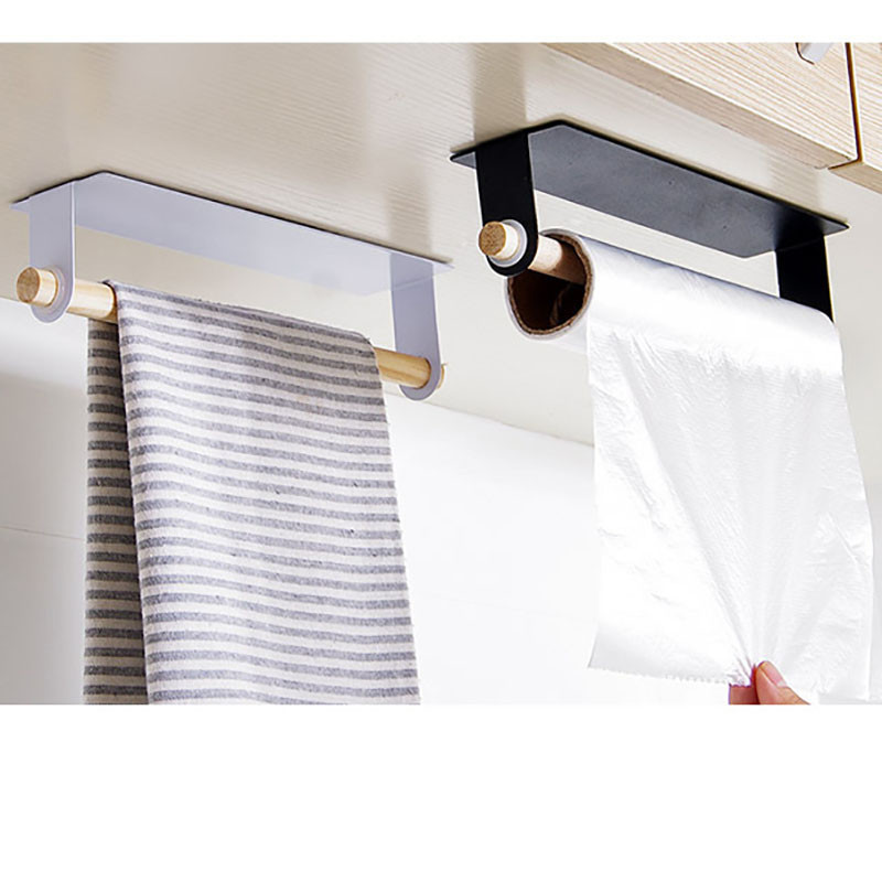 Metāla sienas piekares Turētājs koka dvielis Plaukts tualetes papīra organizators lupata Turētājs plastmasas iesaiņojuma plēve Uzglabāšanas plaukti virtuves aksesuārs