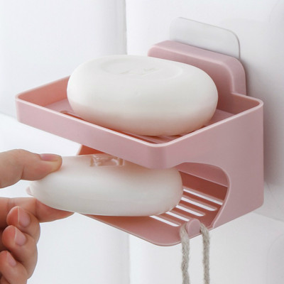 Kétrétegű többfunkciós szappantartó Fürdőszoba Nem nyomot hagyó tapadó szappanlefolyó Falra szerelhető szappantartó, nem lyukasztó állvány