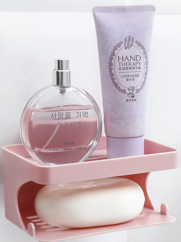 Divslāņu daudzfunkcionāls ziepju turētājs vannas istabai, neatspoguļojošs lipīgs ziepju notekas pie sienas stiprināms ziepju trauks bez caurumošanas plaukta