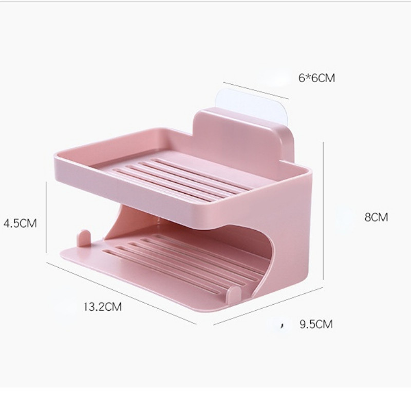 Divslāņu daudzfunkcionāls ziepju turētājs vannas istabai, neatspoguļojošs lipīgs ziepju notekas pie sienas stiprināms ziepju trauks bez caurumošanas plaukta