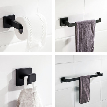 Μαύρα αξεσουάρ μπάνιου εξαρτήματα επιτοίχιας τοποθέτησης SUS 304 από ανοξείδωτο ατσάλι Γάντζος ρούχων Βάση χαρτιού τουαλέτας Εγκαταστάσεις κουζίνας