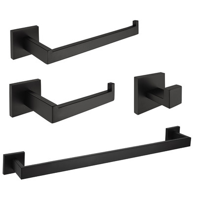 Μαύρα αξεσουάρ μπάνιου εξαρτήματα επιτοίχιας τοποθέτησης SUS 304 από ανοξείδωτο ατσάλι Γάντζος ρούχων Βάση χαρτιού τουαλέτας Εγκαταστάσεις κουζίνας