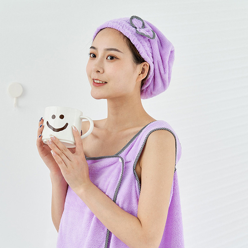 (CHAYULU) 2022 Čarobni mekani ručnik od koraljnog flisa za kupanje koji se može nositi za odrasle Suknja za kupanje s tregerima Traka za glavu Kapa za tuširanje za sušilo za kosu