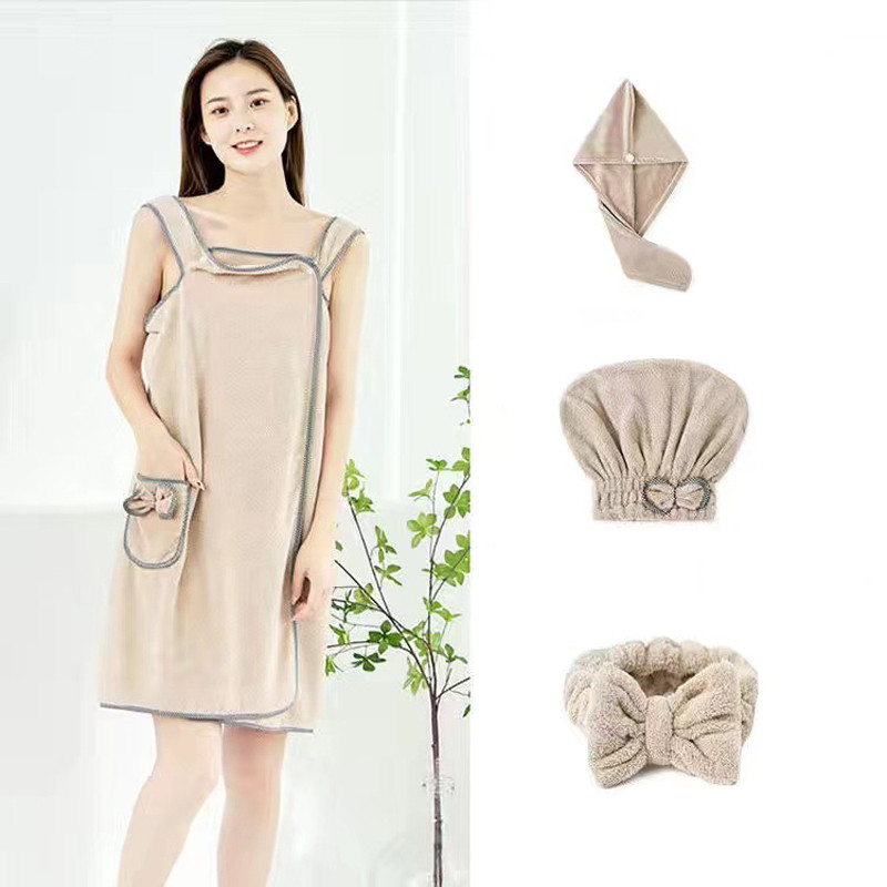 (CHAYULU) 2022 Čarobni mekani ručnik od koraljnog flisa za kupanje koji se može nositi za odrasle Suknja za kupanje s tregerima Traka za glavu Kapa za tuširanje za sušilo za kosu