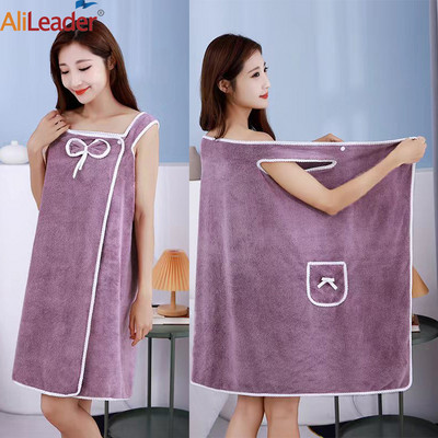 Women`s Bath/Shower Wrap Towel Dress with Straps Lightweight Knee Length Body Wraps Spa Bath Towel Wrap For Ladies