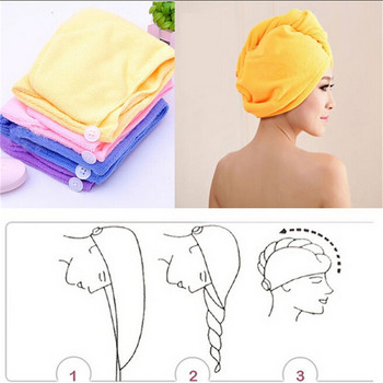 Микрофибърна кърпа за коса, шапка за грижа с копче, супер абсорбираща кърпа за коса Бързосъхнещи опаковки за коса за жени Аксесоари за баня