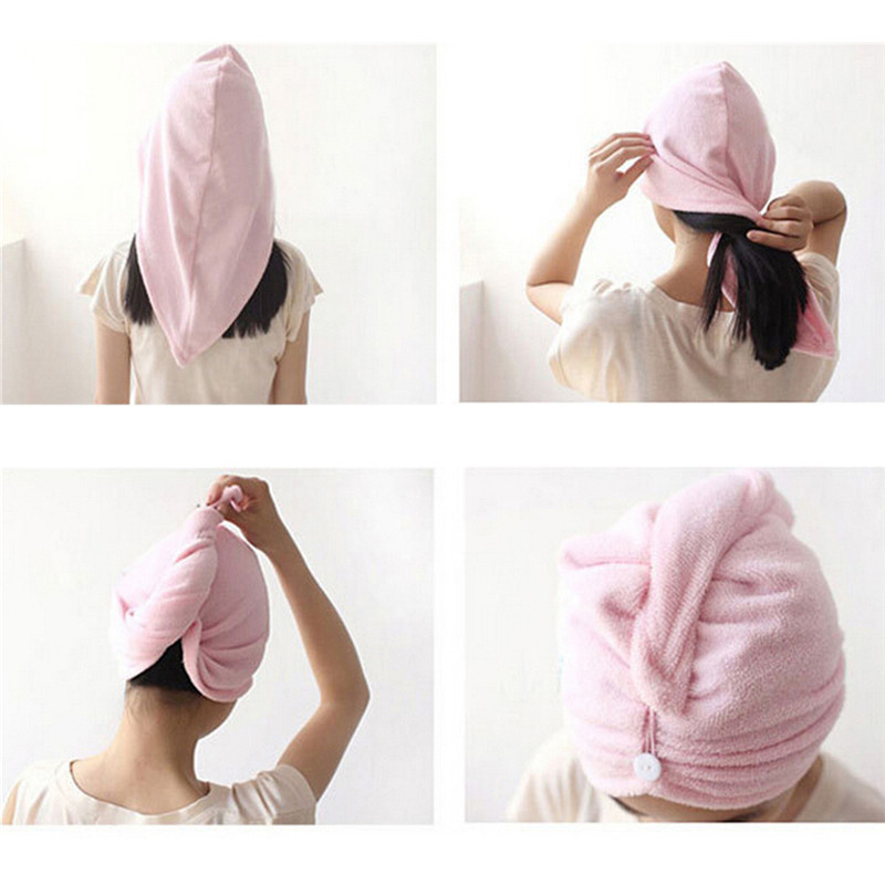 Ručnik za kosu od mikrovlakana, kapa za njegu s gumbom, super upijajući omot za ručnik za kosu Brzo sušeći omot za kosu za žene Kupaonski pribor