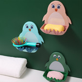 Odvodna usisna čašica Zidna kutija za sapun Crtani pingvin Kreativna kutija za sapun Odvodni stalak za sapun Kupaonska kutija Viseći stalak za sapun