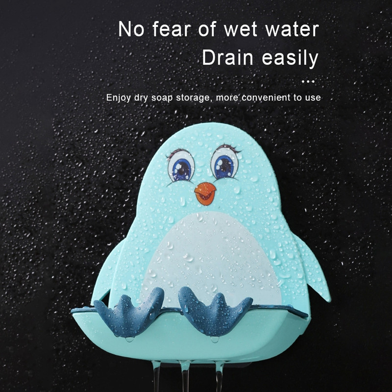 Odvodna usisna čašica Zidna kutija za sapun Crtani pingvin Kreativna kutija za sapun Odvodni stalak za sapun Kupaonska kutija Viseći stalak za sapun