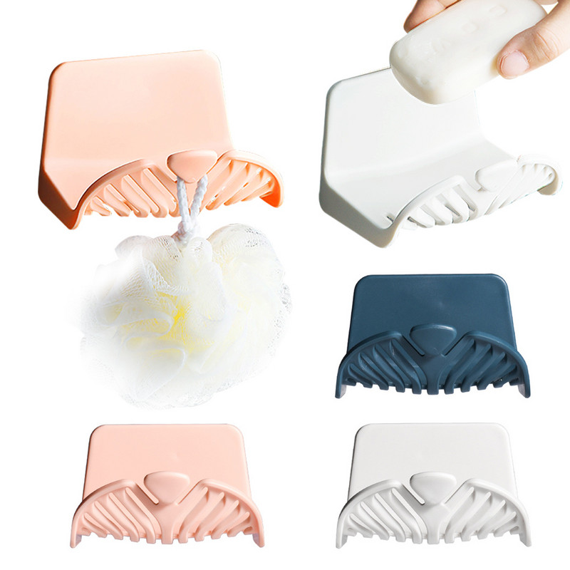 Līmējošā ziepju kastes trauka uzglabāšanas plāksnes paliktņa turētājs Pie sienas stiprināms ziepju turētājs vannas istabas konteinera organizators ar pakaramo